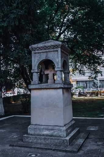 A vertical shot of a cemetery