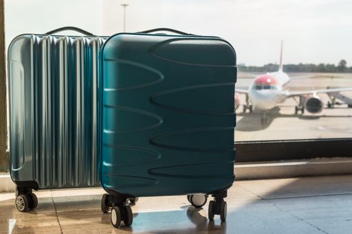 A closeup shot of suitcases at the airport