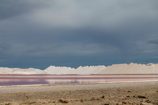 A high angle shot of aesthetic salt pans in  Bonaire, Caribbean