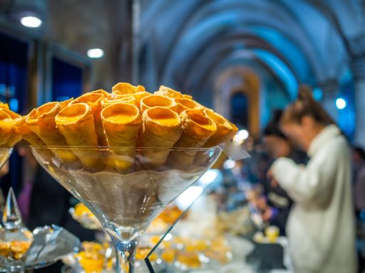 A closeup shot of traditional Portuguese conventual sweet called Cornucopias from Alcobaca, Portugal
