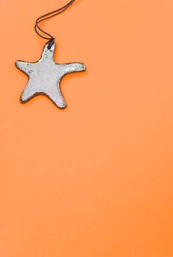 A vertical shot of starfish pendant isolated on an orange background