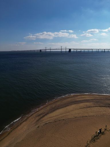 A vertical shot of the William Preston Lane Jr. Memorial Bay Bridge seen from Sandy Point State Park