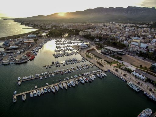 An aerial view of the port of Sant Carles de la Rapita in Tarragona, Spain