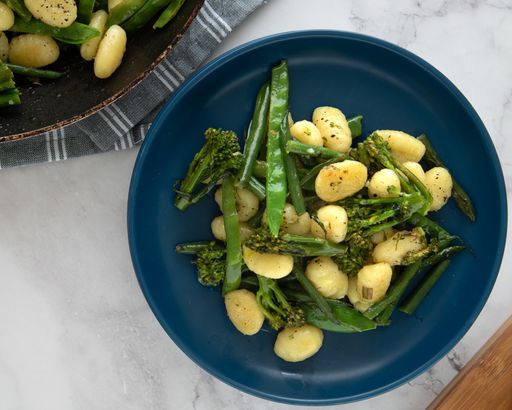 A top view of the freshly made Italian Gnocchi pasta on the plate