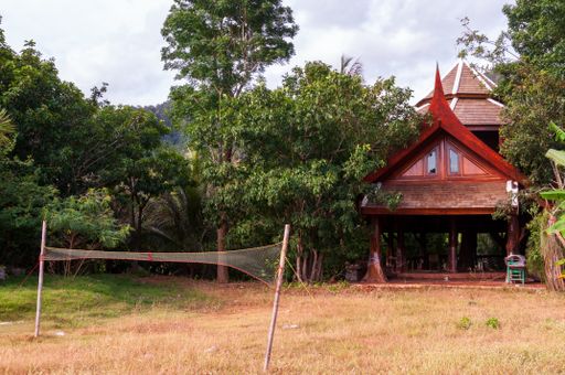 A low angle shot of a house in the middle of green scenery in Ao Nang Krabi, Thailand, Asia