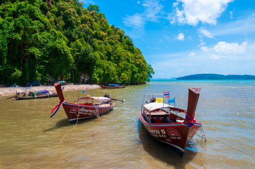 Longtail boat and seascape in the Ao Nang bay in Thailand south east asia