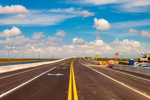 The beautiful shot of a road under construction on a sunny day in Miami, USA