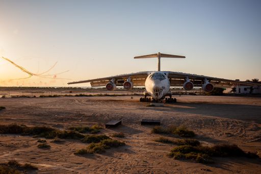 Abandoned plane captured at sunset in the UAE