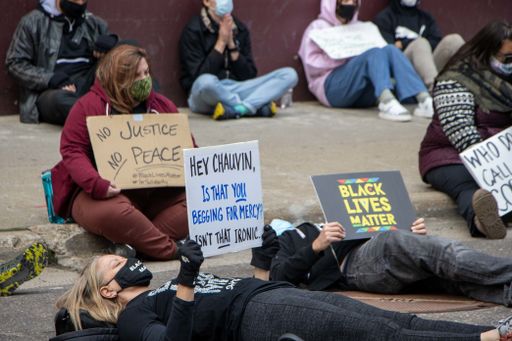 Protest outside the Family Justice Center courthouse in Minneapolis Minnesota during the pre-trial hearing of George Floyds death