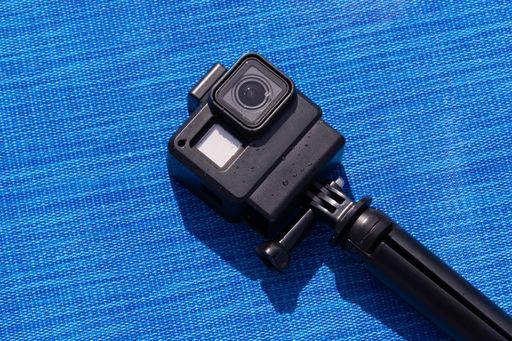 Action camera on a blue background