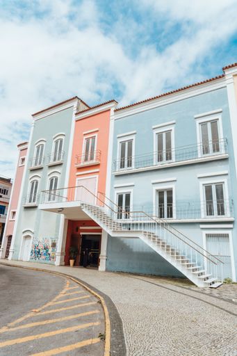 Beautiful shot of the pastel painted houses in Rio de Janeiro.