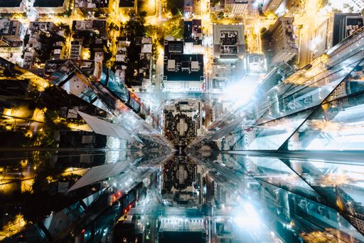 A high angle shot of the skyscrapers and the streets of New York City, United States