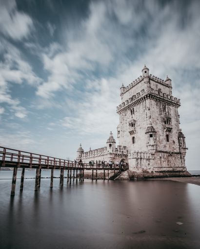 A vertical shot of the historic Belem Tower in Lisbon, Portugal