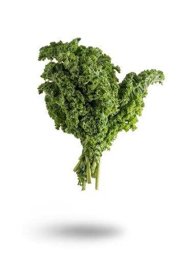A vertical shot of greens on white background