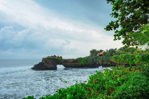 A scenic view of Tanah Lot Temple, Bali, Indonesia with