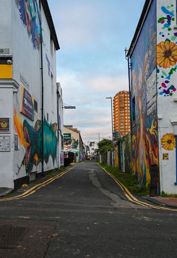 Alley with Graffiti in Brighton late afternoon