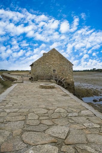 Brittany, Ile d Arz in the Morbihan gulf, the traditional tide mill, after the rain in summer