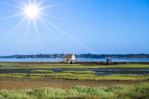 Arz island in the Morbihan gulf, the traditional tide mill, panorama