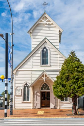 Auckland / New Zealand - September 14 2019: View of St John the Baptist Catholic Church in Parnell with road crossing in front