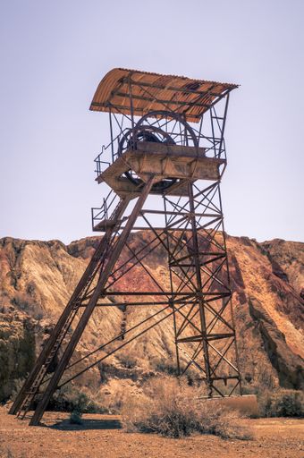 A vertical shot of an old mine in Mazarron, Murcia, Spain