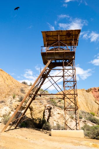 A vertical shot of an old mine in Mazarron, Murcia, Spain