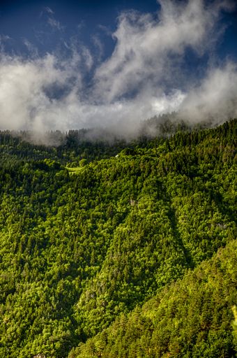 A vertical shot of the beautiful grass covered mountains under the cloudy sky