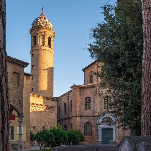 Nice view of Bell Tower of the Basilica of San Vitale, built in 547, Ravenna, Emilia-Romagna, Italy