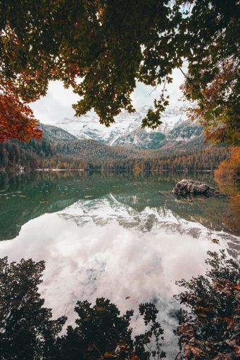 A vertical shot of the Lago di Tovel lake of Italy in autumn
