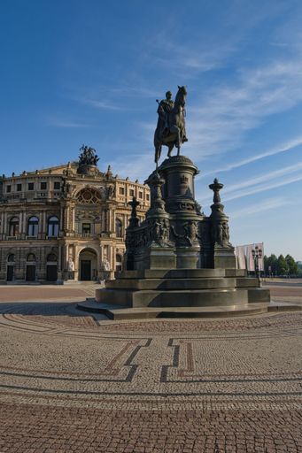 semper opera and monument to king john of saxony, dresden, germany