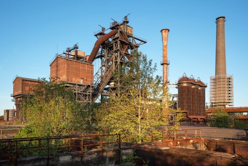 DUISBURG, GERMANY - SEPTEMBER 18, 2020: Industrial heritage of the old economy, ruin of steelmill on September 18, 2020 in Duisbu, Germany, Europe