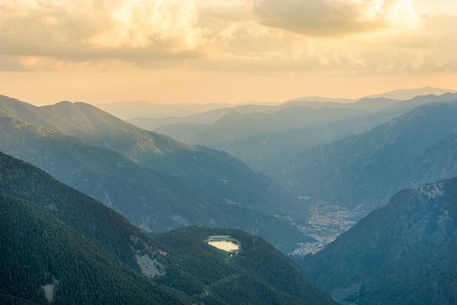 View from Cap de Rep towards Engolasters, you can also see the city of Encamp and Andorra La Vella, Andorra.