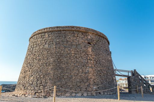 El Castillo in the coast in Fuerteventura at El Cotillo in the Canary Islands, Spain in summer 2020.