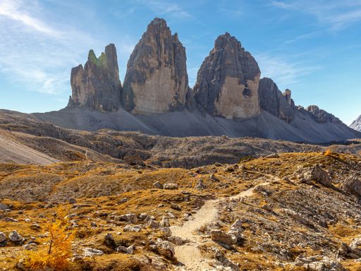 An aerial view of mountain range in Italian Dolomites