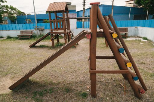 A closeup shot of children's wooden playground