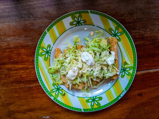 A top view shot of delicious Taquitos on a plate