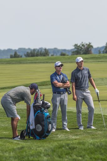 Professional Golfer Jordan Spieth, brother, and his caddy photographed at the 2016 United States Open Golf Championship Tournament.