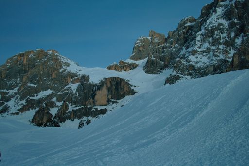 A snowy mountain landscape in Dolomites, Italy