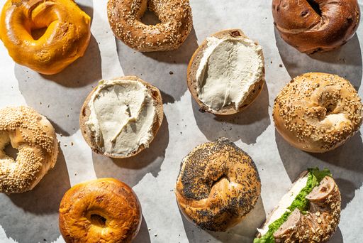 A high angle shot of many delicious bagels - perfect for a food blog