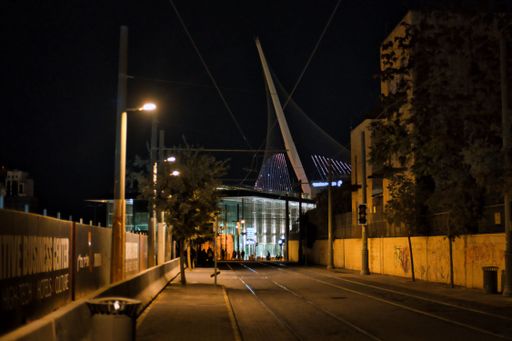 A scenic view of a road leading to the David's Harp (Chords Bridge) in Jerusalem, Israel at night