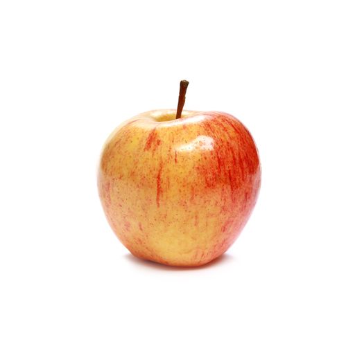 A single shiny orange apple isolated on a white background