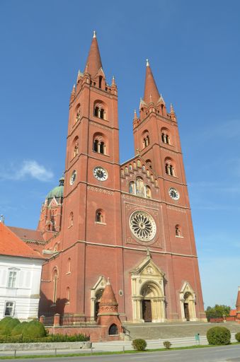 A vertical shot of the historical Dakovo Cathedral in Dakovo, Croatia