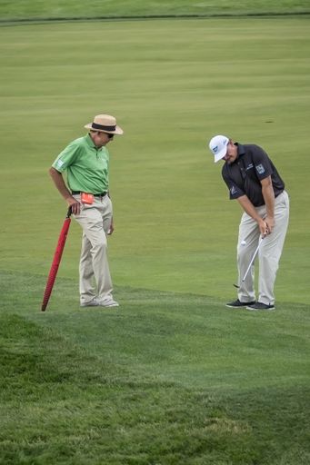Professional Golfer Ernie Els working with professional golf coach David Leadbetter at the 2016 US Open Golf Championship in Oakmont, PA.