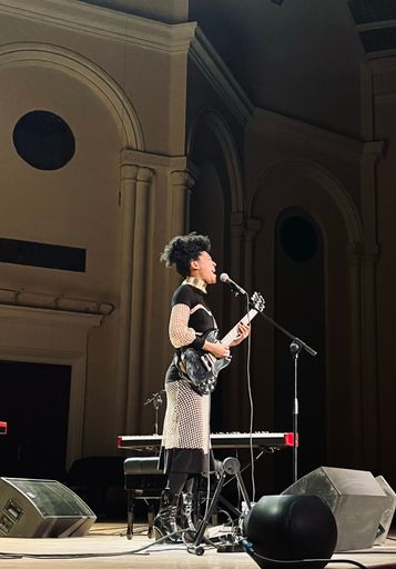 A vertical shot of Judith Hill performing at the concert at Yerevan Opera house, Armenia