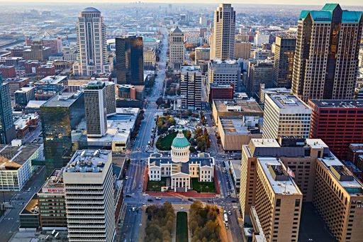 View of St Louis from the top of the Gateway Arch