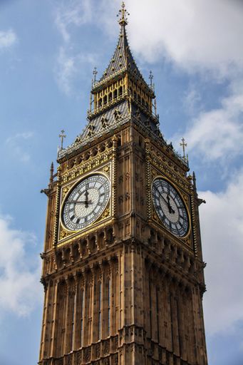 A vertical shot of Big Ben, the Great Clock of Westminster. London, UK.