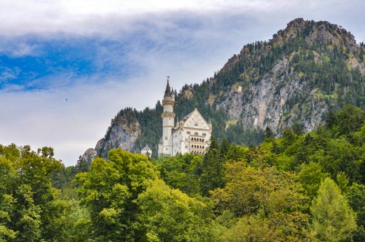 A low angle shot of the Neuschwanstein Castle in Schwangau, Germany