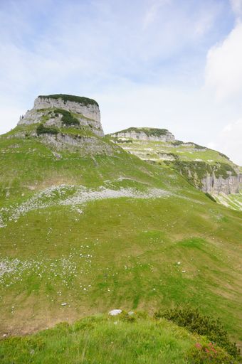 A vertical shot of beautiful Austrian hills under the cloudy sky