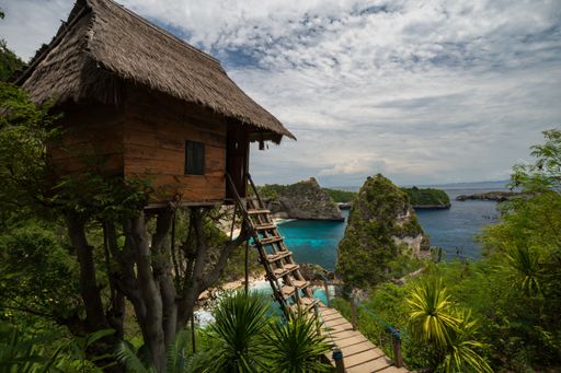 A small wooden hut on the tree on the Penida Island, Bali, Indonesia