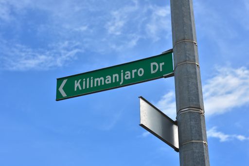 A direction sign on a pillar with 'Kilimanjaro Dr' written on it