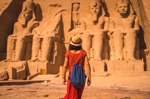 A female in Abu Simbel Temple in southern Egypt next to Lake Nasser